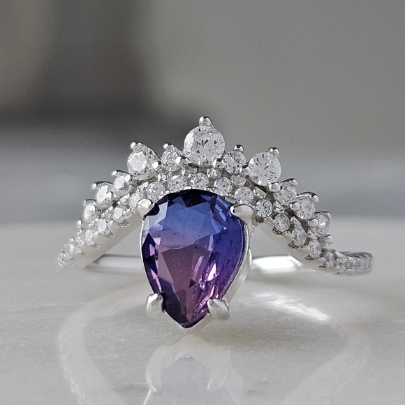 Pink & Purple Pear Gemstone Ring, real 925 Sterling Silver Charmed Aroma - Picture 5 of 8